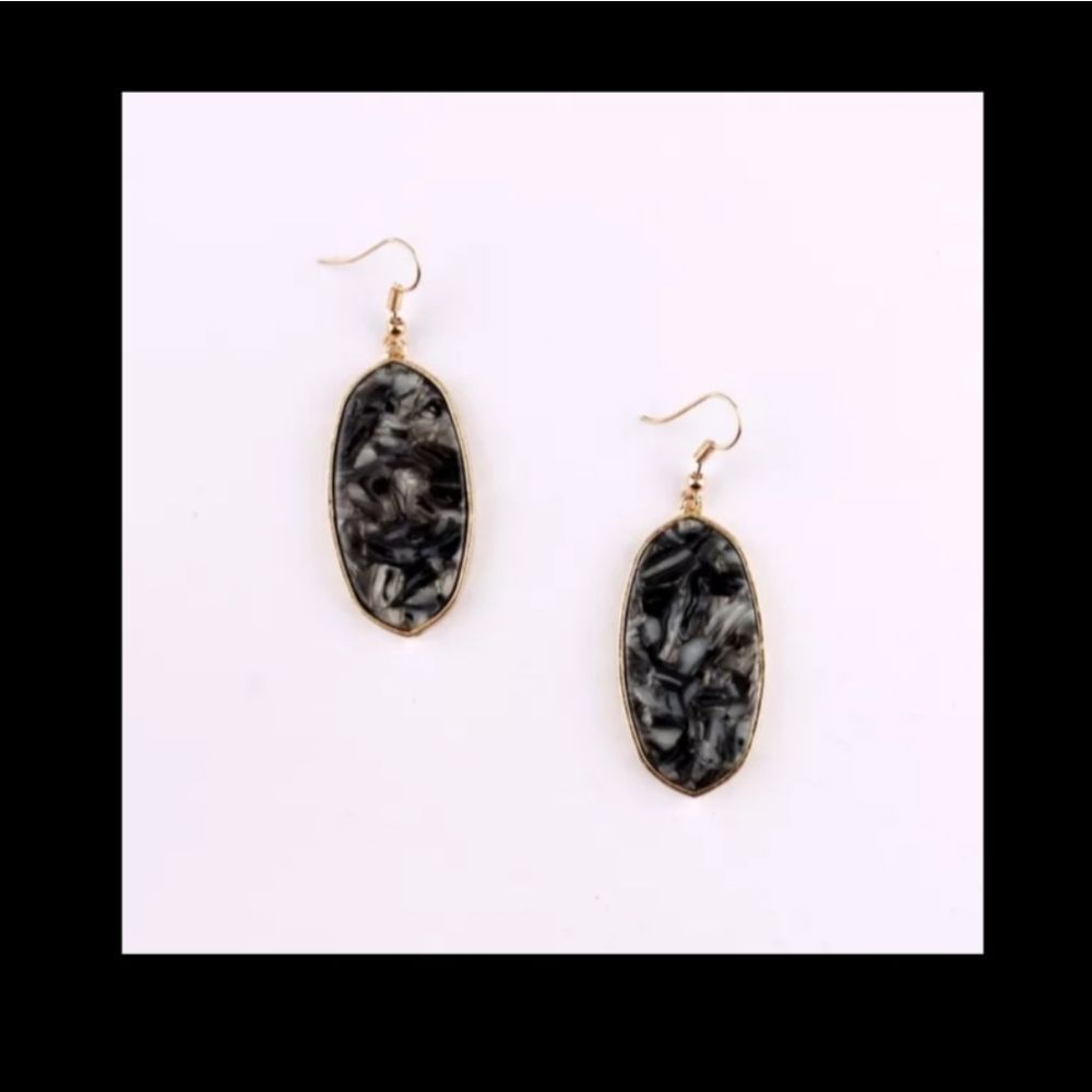 Gold titanium and black marble stone boho fashion earrings new